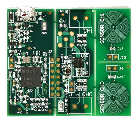 LDC1312EVM LDC1312 Evaluation Module for Inductance to Digital Converter with Sample PCB Coils top board image