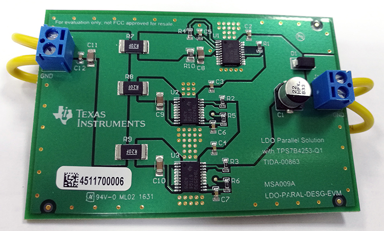 LDO-PARAL-DESG-EVM LDO Parallel Solution Evaluation Board with TPS7B4253-Q1 top board image