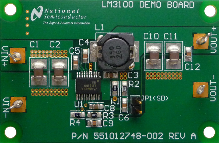 LM3100EVAL SIMPLE SWITCHER&reg; 同步 1 MHz 1.5A 降壓穩壓器評估模組 top board image