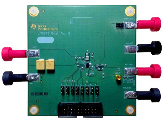 LM3248EVM 2.7MHz, 2.5A Adjustable Boost-Buck DC/DC Converter Evaluation Module top board image