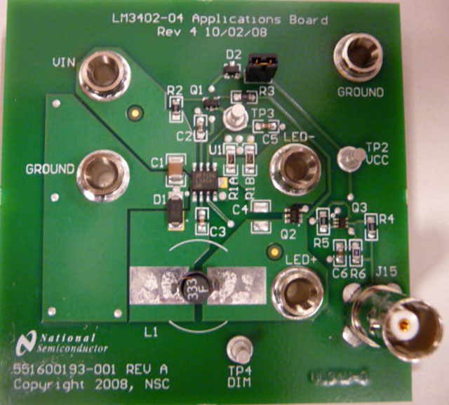 LM3404FSTDIMEV/NOPB LM3404FSTDIMEV - Fast Dimming and True Constant LED Current Evaluation Board top board image