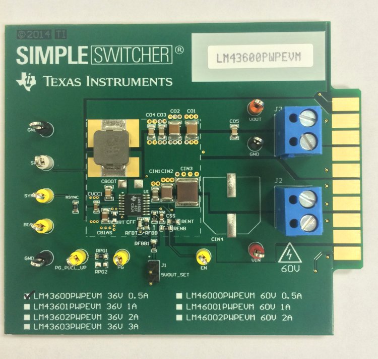 LM43600PWPEVM LM43600PWP Synchronous Step-Down Converter Evaluation Module top board image