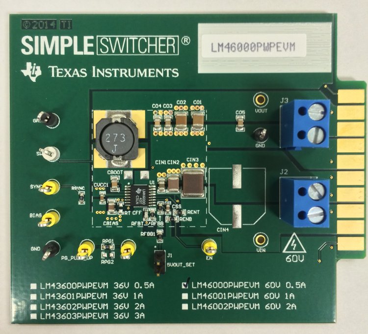LM46000PWPEVM LM46000PWP Synchronous Step-Down Converter Evaluation Module top board image