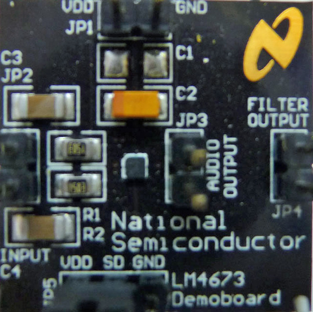 LM4673TMBD LM4673TMBD Filterless, 2.65W, Mono, Class D Audio Power Amplifier Evaluation Board top board image