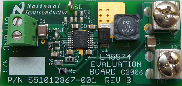 LM5574EVAL Módulo de evaluación de regulador reductor de conmutación de 75 V y 0.5 A top board image