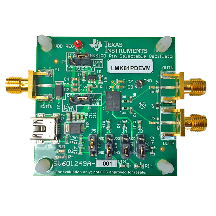 LMK61PDEVM LMK61PDEVM Ultra-Low-Jitter Pin Selectable Oscillator EVM top board image