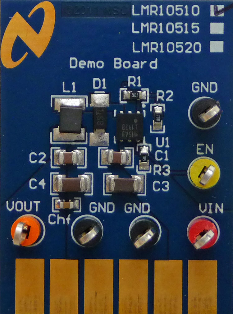LMR10510YSDDEMO/NOPB LMR10510 Small Footprint LLP Buck Regulator 3 MHz 1A Demo Board top board image