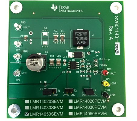 LMR14050SEVM LMR14050SEVM 7V to 36V input, 5.0V/3.3V output at 5A Step-Down Converter top board image