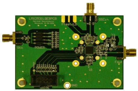 LMX25311226EVAL/NOPB Hochleistungsfähiges Frequenzsynthesizer-System mit integriertem VCO (592–634 MHz, 1184–1268 MHz) top board image