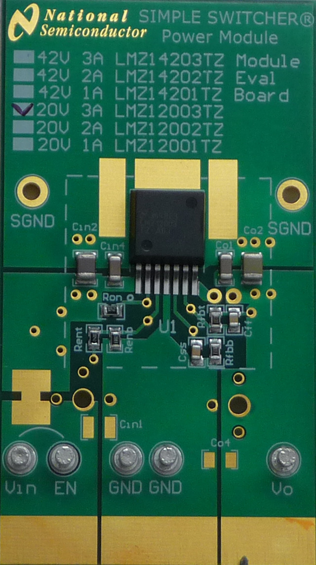 LMZ12002EVAL/NOPB Simple Switcher&reg;-Stromversorgungsmodul, 20 Vin, 2 A – Evaluierungsplatine top board image