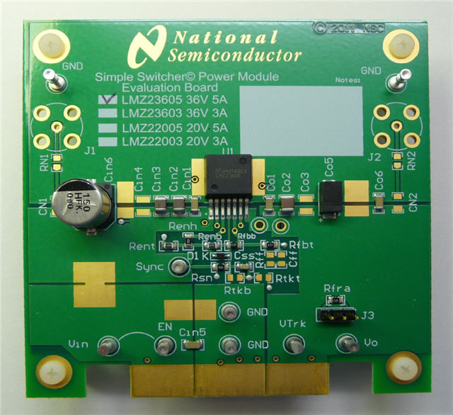 LMZ22003EVAL/NOPB 具有 20V 最大輸入電壓的 3A SIMPLE SWITCHER&reg; 電源模組評估板 top board image