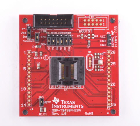 MSP-TS430PW28A MSP-TS430PW28A - 28-pin Target Development Board for MSP430F2x and MSP430G2x MCUs top board image