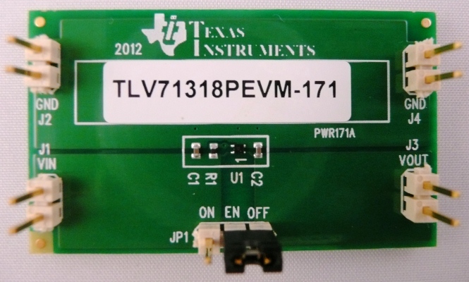 TLV71318PEVM-171 TLV71318P 150-mA LDO regulator evaluation module top board image