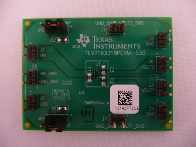 TLV7163318PEVM-535 TLV7163318P Dual Low-Dropout Regulator Evaluation Module top board image