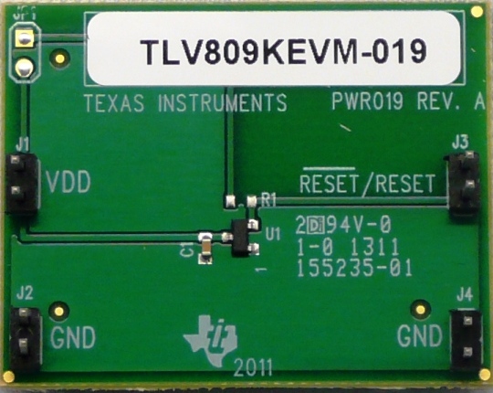 TLV809KEVM-019 TLV809 evaluation module for low-power 3-pin voltage supervisor (reset IC) top board image