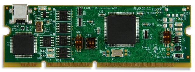 TMDSCNCD28069MISO Piccolo TMS320F28069MPZT を搭載し、InstaSPIN-FOC と InstaSPIN-MOTION に対応した controlCARD top board image
