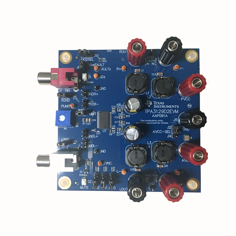 TPA3129D2EVM TPA3129D2 2×30-w Class-D Amplifier With Low Idle Power Dissipation Evaluation Module top board image