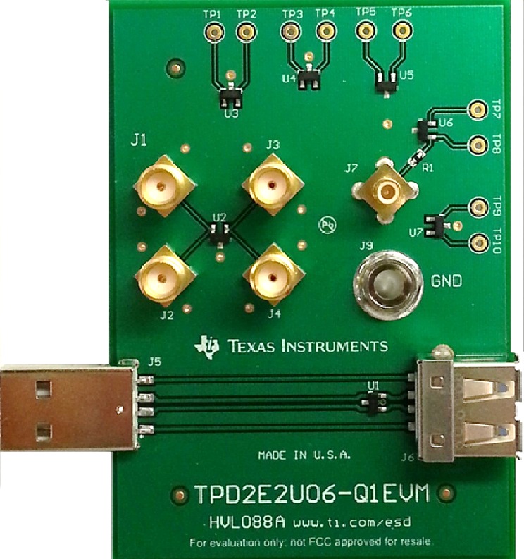 TPD2E2U06-Q1EVM TPD2E2U06-Q1 Dual-Channel High-Speed ESD Protection Evaluation Module top board image