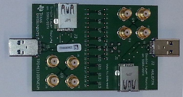 TPD4E110DPWEVM TPD4E110 SuperSpeed ESD Protection Evaluation Module top board image