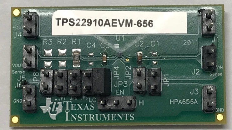TPS22910AEVM-656 TPS22910A 1.5V 至 5.5V 單通道負載開關評估模組 top board image