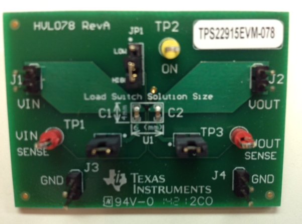 TPS22915BEVM-078 TPS22915B-Evaluierungsmodul top board image