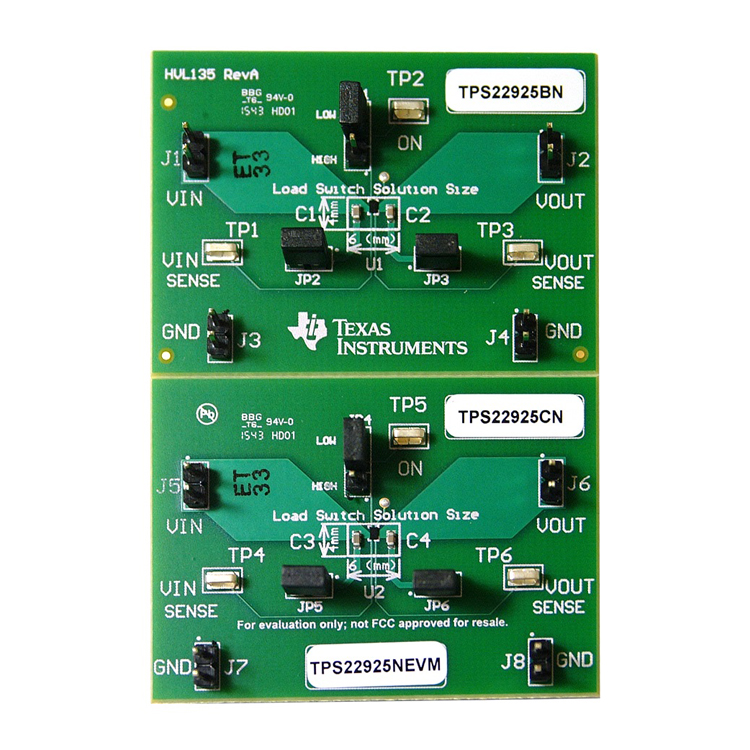 TPS22925NEVM TPS22925NEVM 3.6V, 3A, 9mΩ Load Switch Evaluation Module top board image