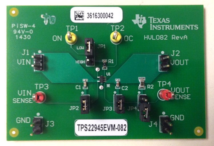 TPS22945EVM-082 TPS22945 Evaluation Module top board image