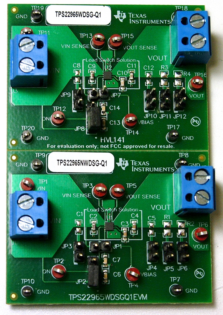 TPS22965WDSGQ1EVM TPS22965W-Q1 5.7V、4A、16mΩ オン抵抗負荷スイッチ、評価モジュール top board image