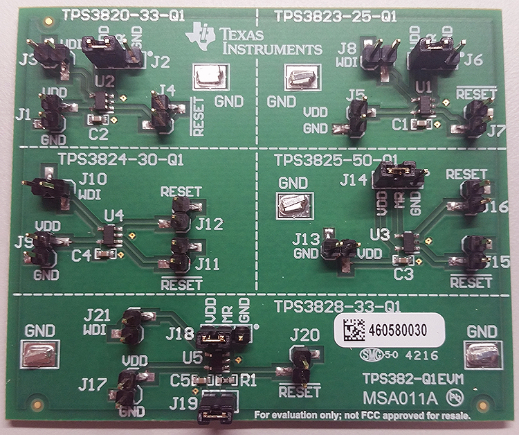 TPS382-Q1EVM TPS382x-Q1 Voltage Supervisor with Integrated Watchdog Evaluation Module top board image