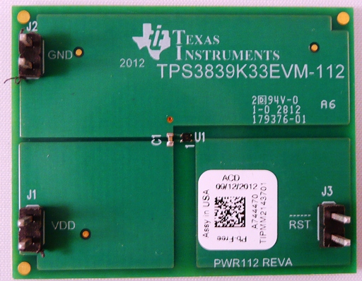 TPS3839K33EVM-112 TPS3839K33 Evaluation Module top board image