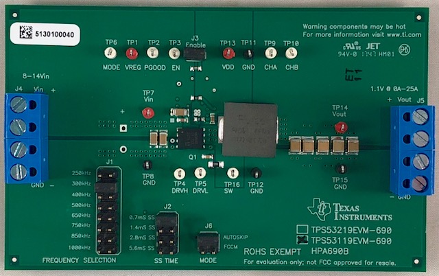 TPS53119EVM-690 TPS53119 Eco-mode™、單一同步降壓轉換器評估模組 top board image