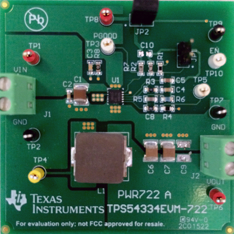 TPS54334EVM-722 TPS54334EVM-722 3-A Regulator Evaluation Module top board image