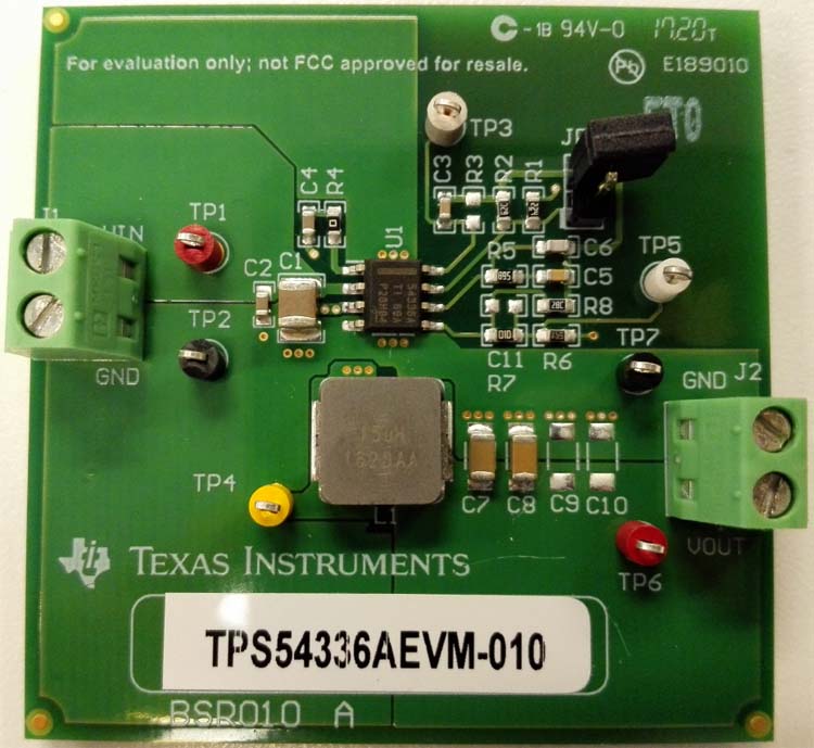 TPS54336AEVM-010 TPS54336A Synchronous Step-Down Converter Evaluation Module top board image