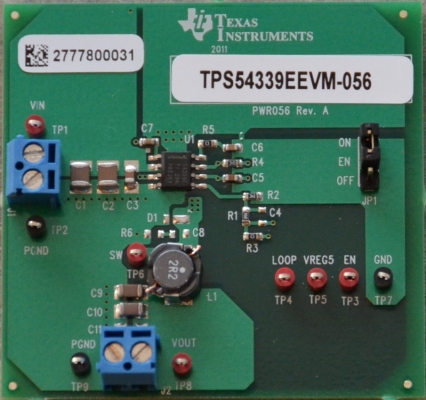 TPS54339EEVM-056 TPS54339E evaluation module for step-down converter with D-CAP2 mode and light load efficiency top board image