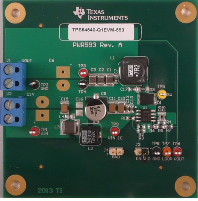 TPS54540-Q1EVM-593 Convertidor reductor apto para automoción con entrada de 7 V a 42 V TPS54540-Q1EVM-593 top board image
