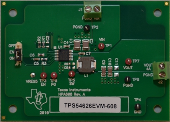 TPS54626EVM-608 TPS54626 同期整流・降圧型コンバータ、Eco-mode 付き評価モジュール top board image