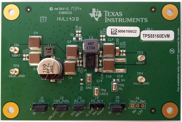 TPS55160Q1-EVM TPS5516xEVM シングル・インダクタ 1A 昇降圧回路の評価モジュール top board image