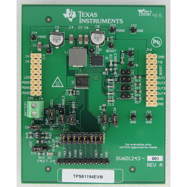 TPS61194EVM TPS61194 4 チャネル LED ドライバ評価モジュール top board image