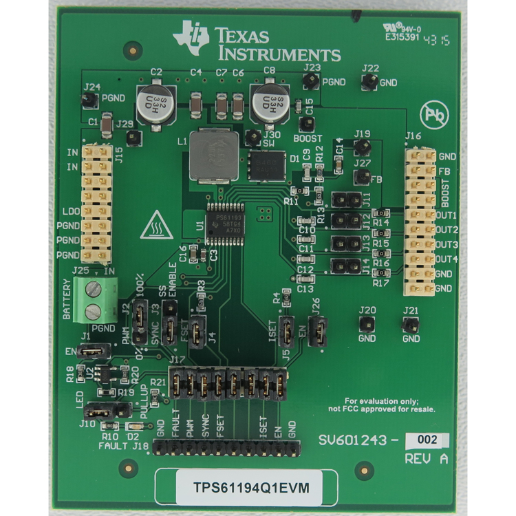 TPS61194Q1EVM TPS61194-Q1 4-チャネル LED ドライバ、オートモーティブ照明用、評価モジュール top board image