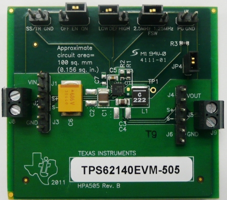 TPS62140EVM-505 Evaluation Module for TPS62140 a 2-A, synchronous, step-down converter in a 3x3-mm, 16-pin QFN top board image