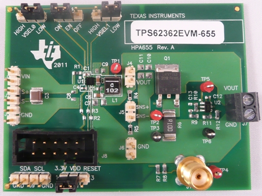 TPS62362EVM-655 Evaluation Module for TPS62362 Processor Core Supply with I2C Compatible Interface and Remote Sense top board image