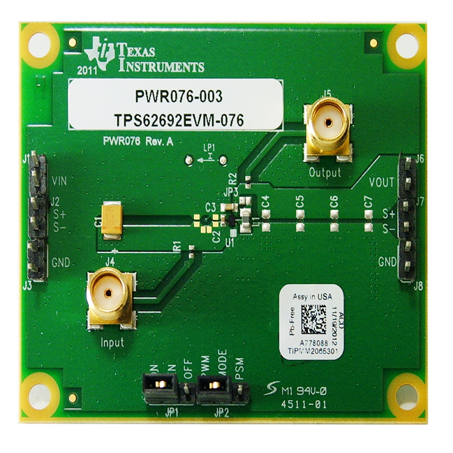 TPS62692EVM-076 TPS62690/1/2/3 High Efficiency VIN Step Down Converter Evaluation Module top board image