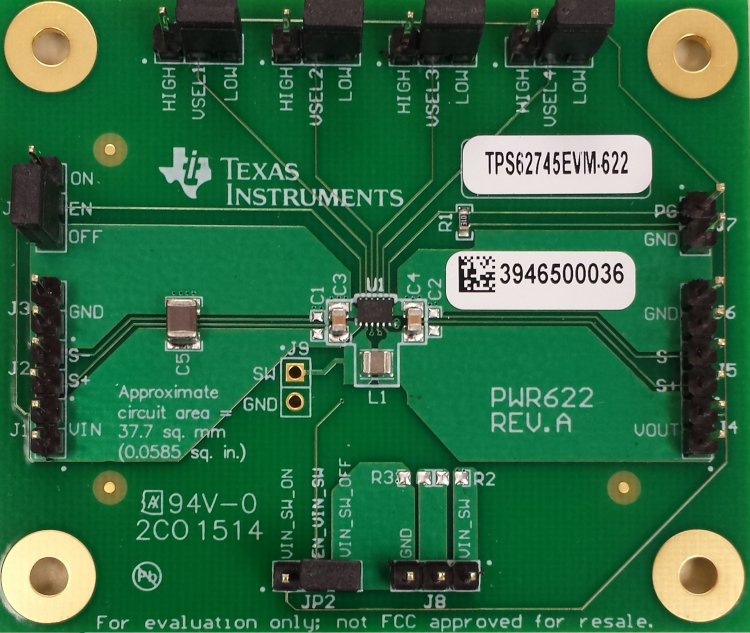 TPS62745EVM-622 Ultra Low Iq, Wide VIN Step-Down Converter Evaluation Module top board image