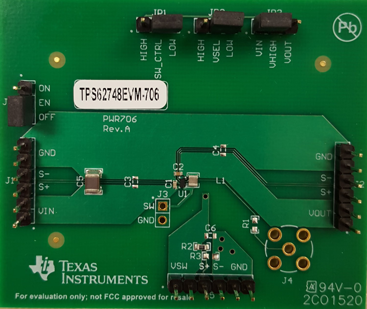 TPS62748EVM-706 TPS62748 Ultra Low Iq Step-Down Converter Evaluation Module with Load Switch top board image