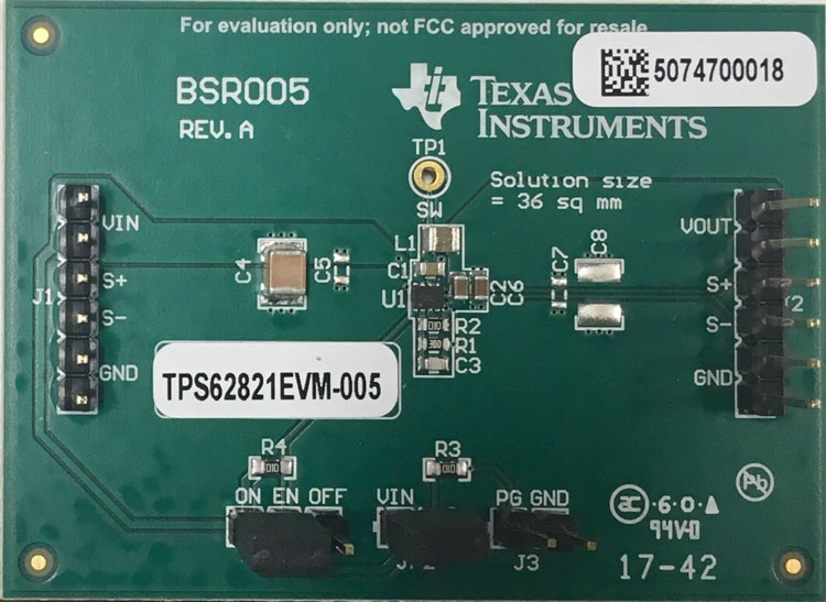 TPS62821EVM-005 TPS62821 DCS-Control™ 搭載 1A 降圧コンバータの評価モジュール top board image