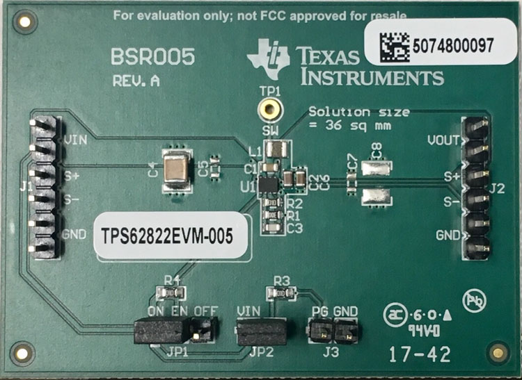 TPS62822EVM-005 TPS62822 2A Step-Down Converter With DCS-Control™ Evaluation Module top board image