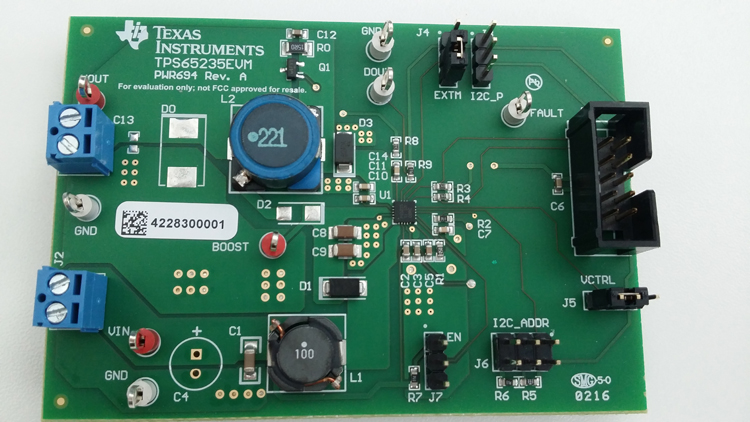 TPS65235EVM-694 TPS65235 LNB Voltage Regulator with I2C Interface Evaluation Module top board image
