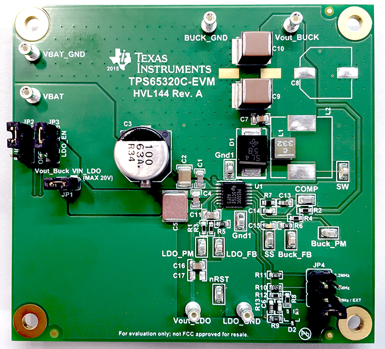 TPS65320C-EVM EcoMode&trade; 및 LDO 레귤레이터 지원 36V 스텝다운 컨버터 평가 모듈 top board image
