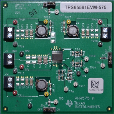 TPS65581EVM-575 1.5A/2A/1.5A Triple Synchronous Step-Down Converter Eco-mode Evaluation Module top board image