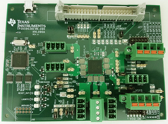TPS659038EVM-090 TPS659038-Q1 and TPS659039-Q1 Power Management IC Evaluation Module top board image